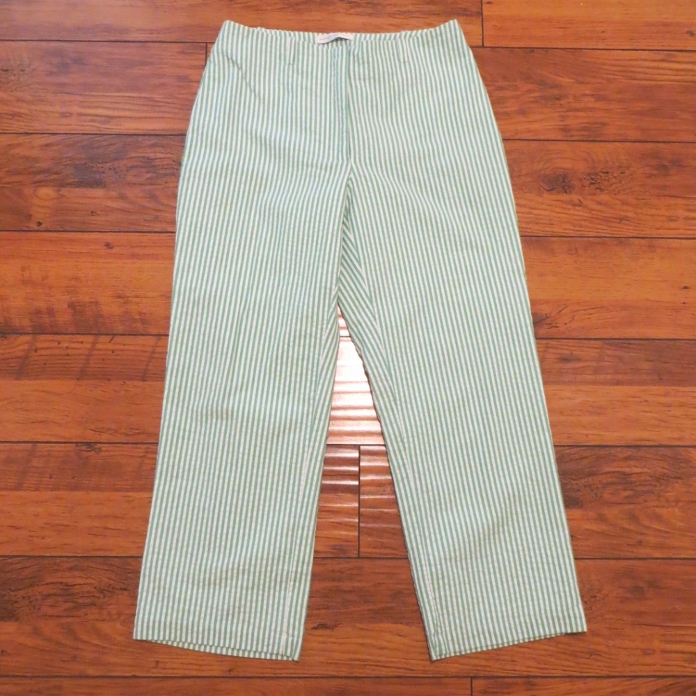Striped Green Capri Pants - Women's Seersucker Style Sz 6